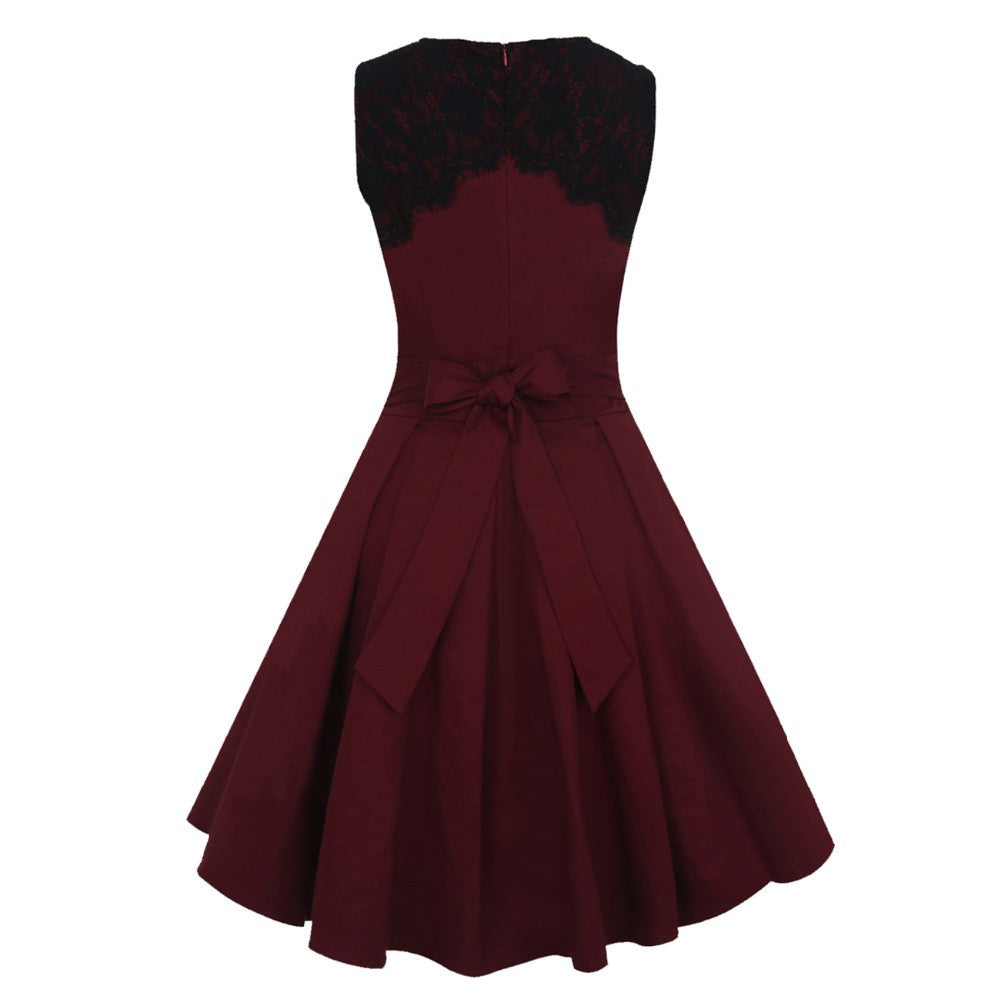 Lace Midi Dress Sleeveless Office Pleated Dress - Sins & Temptations