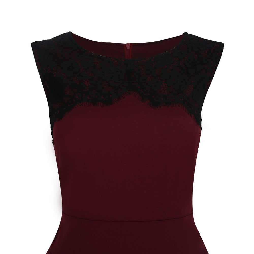 Lace Midi Dress Sleeveless Office Pleated Dress - Sins & Temptations