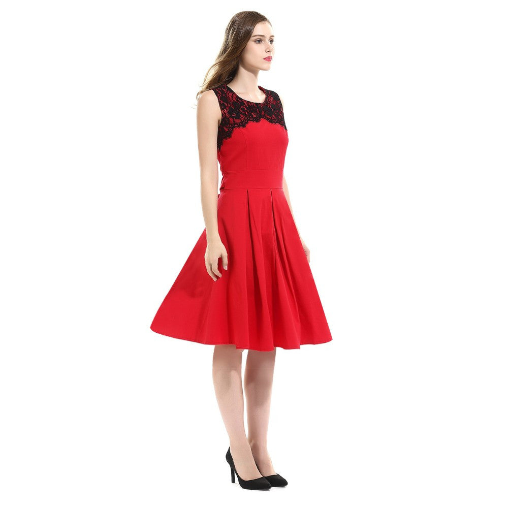 Lace Midi Dress Sleeveless Office Pleated Dress - Sins & Temptations