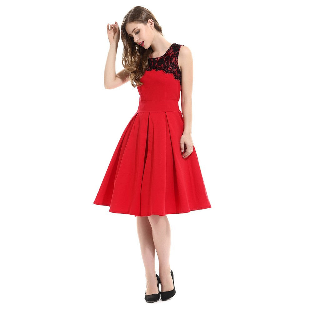 Lace Midi Dress Sleeveless Office Pleated Dress - Sins & Temptations