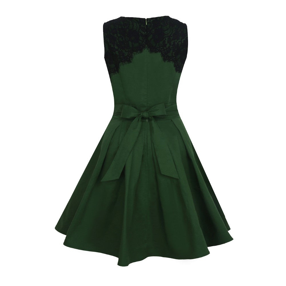 Lace Midi Dress Sleeveless Office Pleated Dress - Sins & Temptations