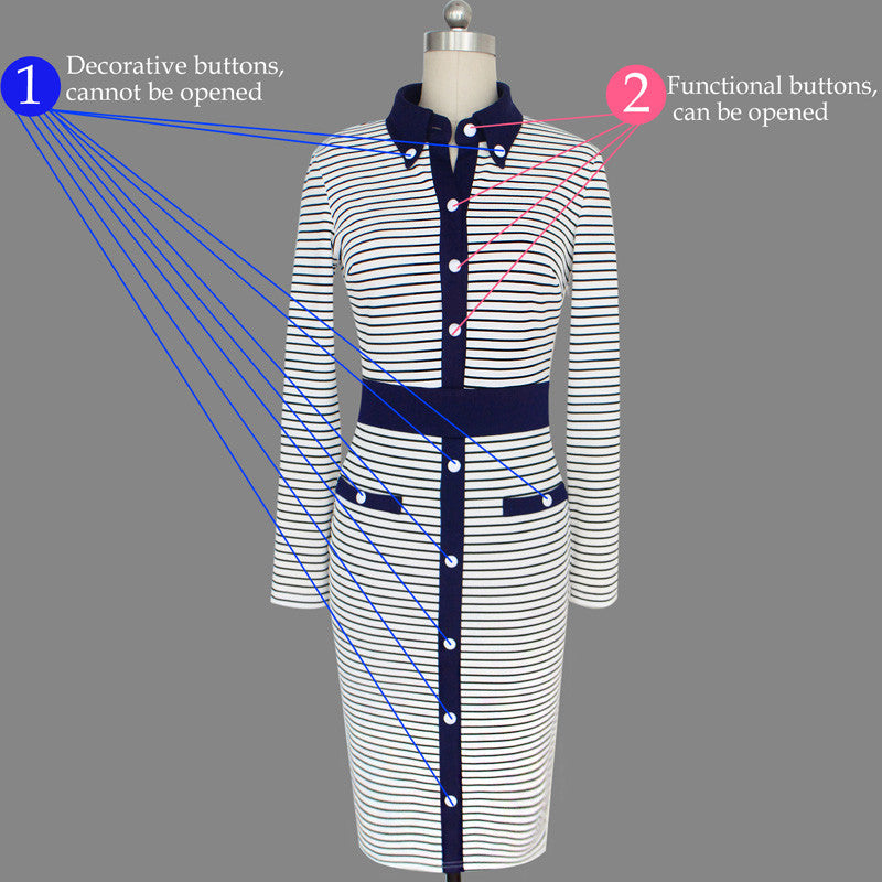 Turn Down Striped Pencil Dress Work Office Business Party Bodycon Pencil Dress - Sins & Temptations