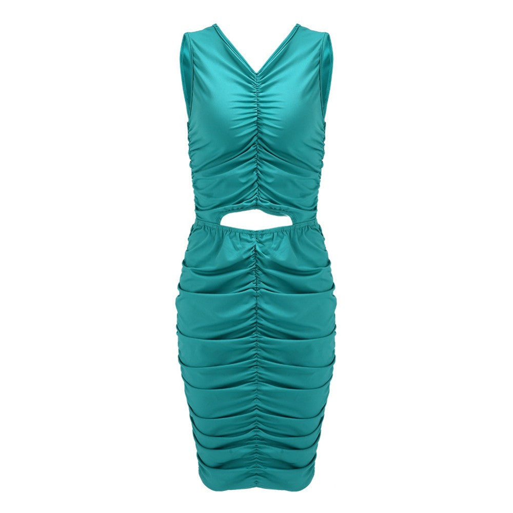 Women V Neck Cutout Dress Sleeveless Casual Knee Length Apricot vestido de festa - Sins & Temptations