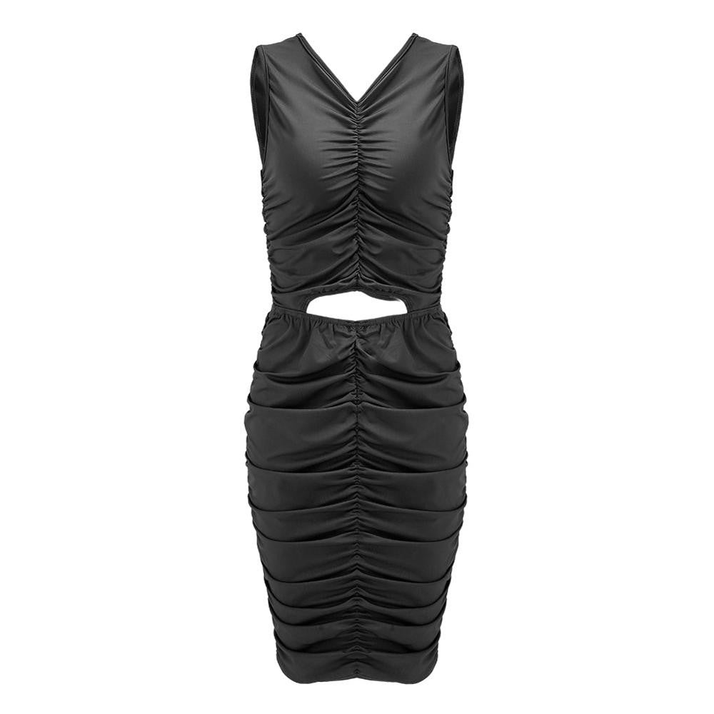 Women V Neck Cutout Dress Sleeveless Casual Knee Length Apricot vestido de festa - Sins & Temptations