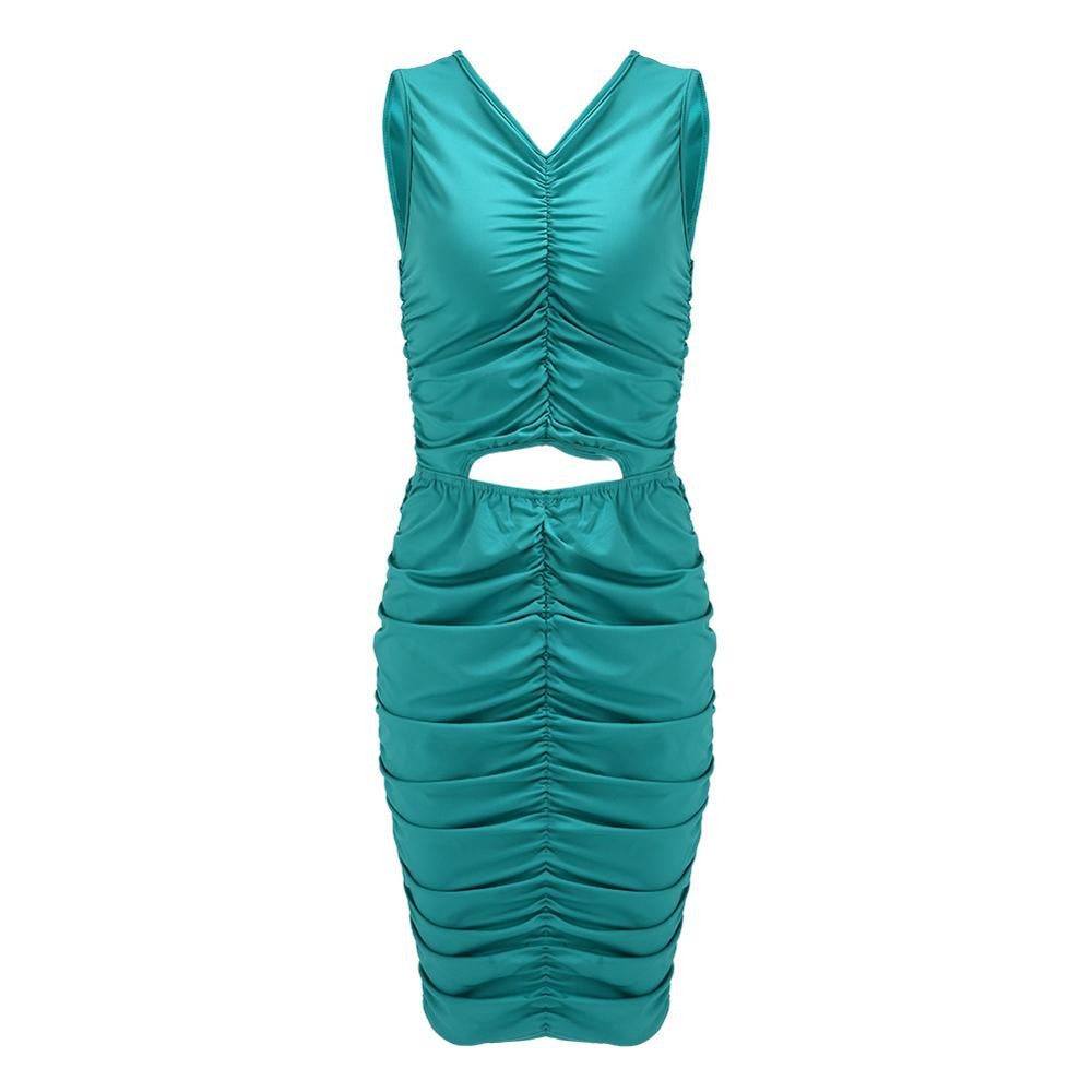 Women V Neck Cutout Dress Sleeveless Casual Knee Length Apricot vestido de festa - Sins & Temptations
