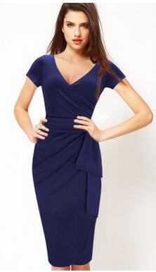 V Neck Summer Casual Dress Business Party Formal Bodycon Pencil Dress - Sins & Temptations