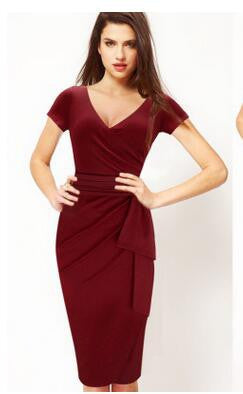 V Neck Summer Casual Dress Business Party Formal Bodycon Pencil Dress - Sins & Temptations