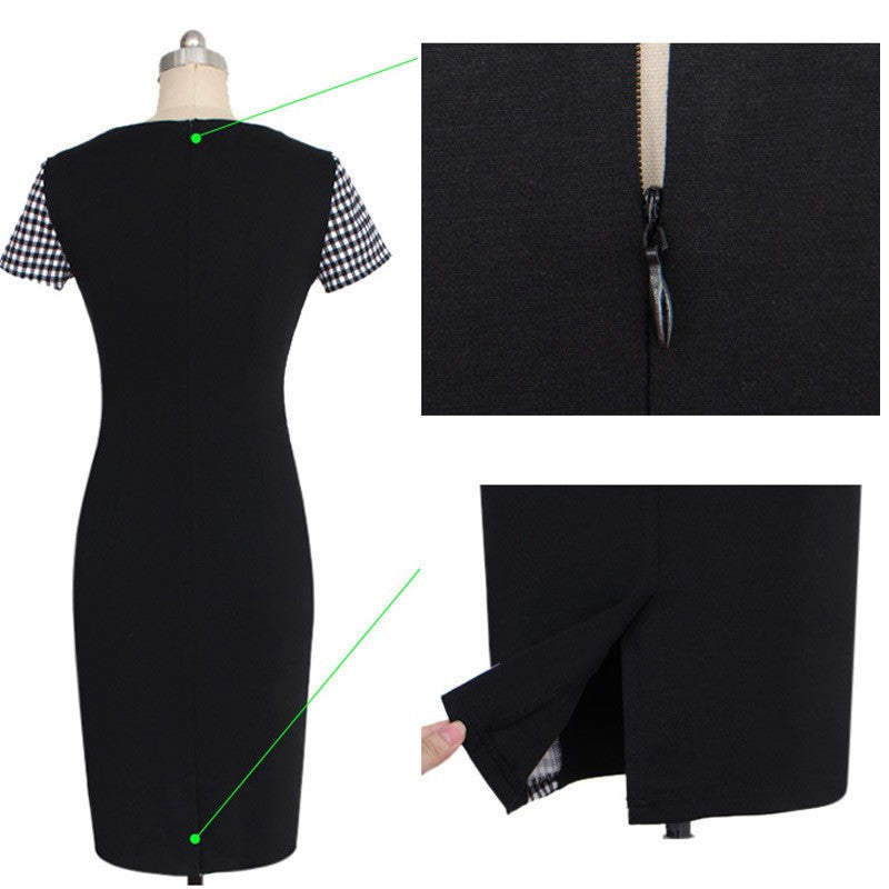 Knee Length Dress Plaid Formal Work Business Party Sheath Pencil Dress - Sins & Temptations