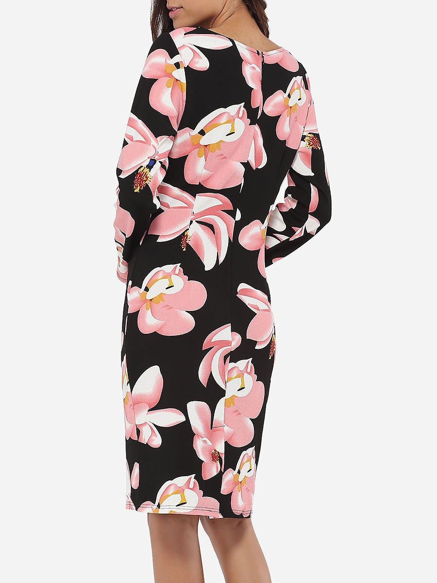 Women V-Neck Pencil Dress Business Casual Flower Print Floral Office Dress - Sins & Temptations