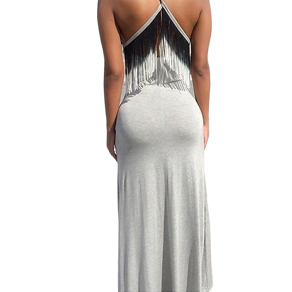 Women Tassel Midi Dress Spaghetti Strap Sleeveless Backless Bodycon Dress vestidos - Sins & Temptations
