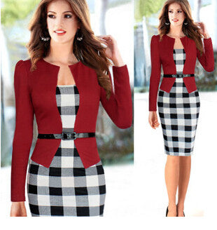 Plaid Dress Elegant Belted Tartan Lace Patchwork Tunic - Sins & Temptations
