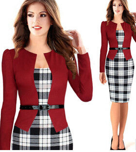 Plaid Dress Elegant Belted Tartan Lace Patchwork Tunic - Sins & Temptations