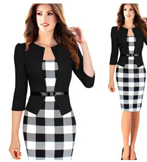 Plaid Dress Elegant Belted Tartan Lace Patchwork Tunic - Sins & Temptations