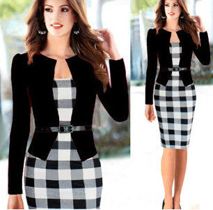 Plaid Dress Elegant Belted Tartan Lace Patchwork Tunic - Sins & Temptations