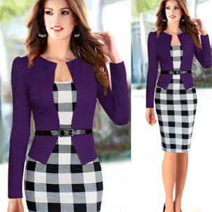 Plaid Dress Elegant Belted Tartan Lace Patchwork Tunic - Sins & Temptations