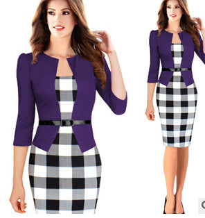 Plaid Dress Elegant Belted Tartan Lace Patchwork Tunic - Sins & Temptations