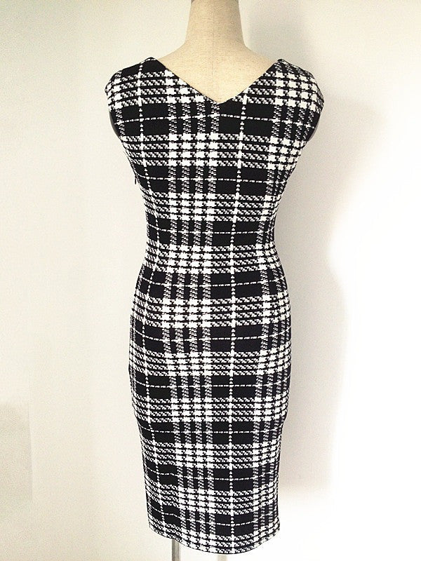 Womens Summer Sleeveless Dress Elegant Tartan Square Neck Tunic - Sins & Temptations