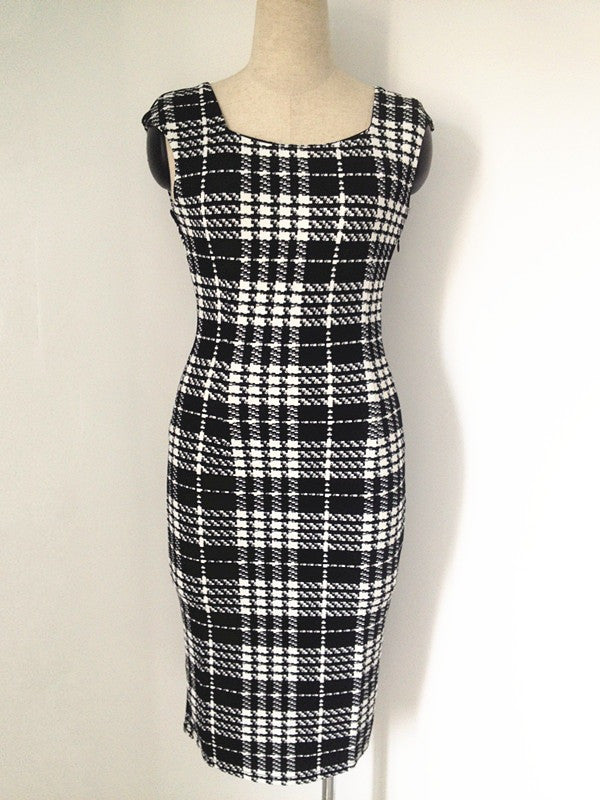 Womens Summer Sleeveless Dress Elegant Tartan Square Neck Tunic - Sins & Temptations