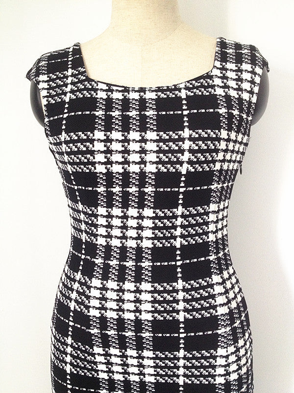 Womens Summer Sleeveless Dress Elegant Tartan Square Neck Tunic - Sins & Temptations
