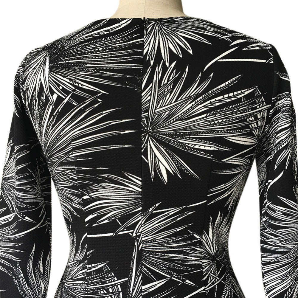 Womens Spring Elegant Leaf Print Retro Slim Work Wear Office Party Dress - Sins & Temptations