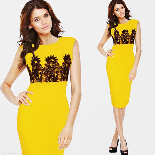 Pencil Formal Dress Work Wear Business Party Lace Knee Length Shealth Bodycon Dress - Sins & Temptations