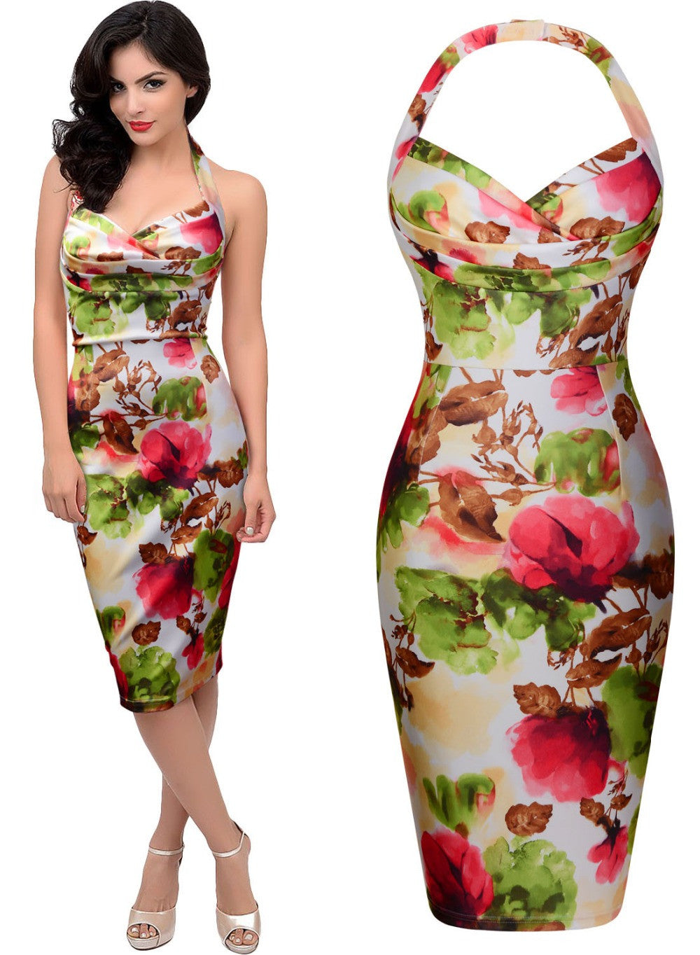 Sexy Summer Dress Workwear Business Party Casual Backless Floral Printed Bodycon Dress - Sins & Temptations