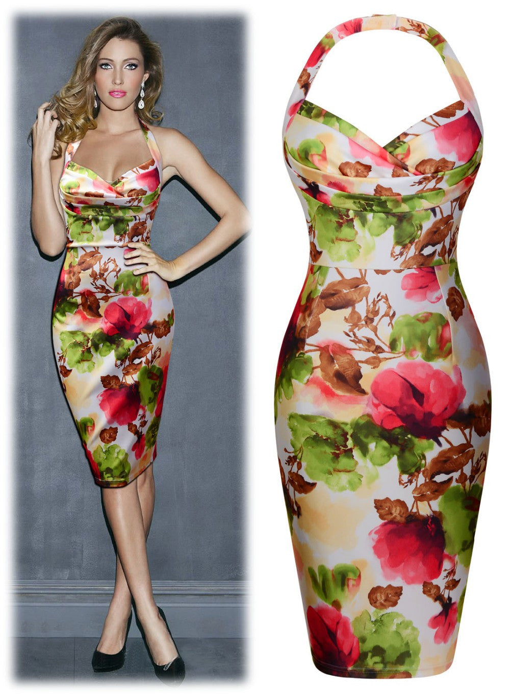 Sexy Summer Dress Workwear Business Party Casual Backless Floral Printed Bodycon Dress - Sins & Temptations
