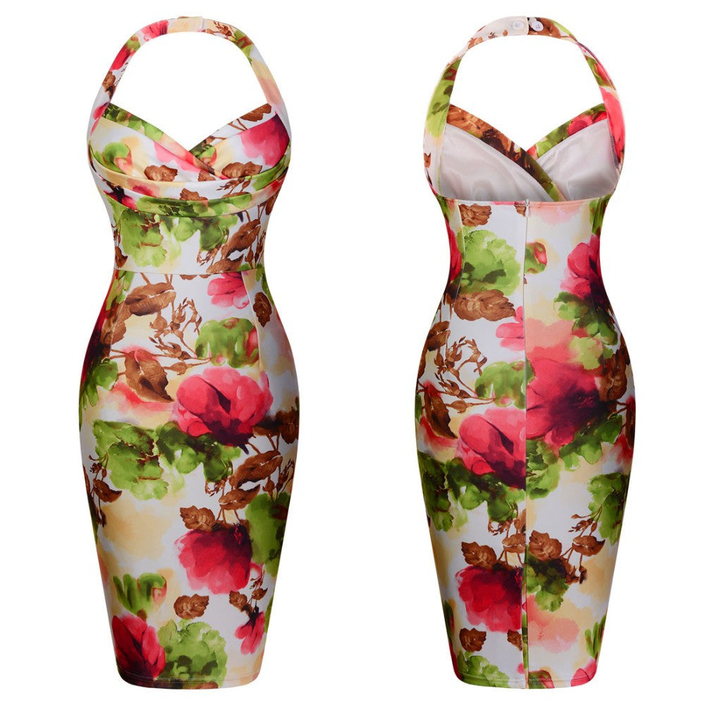 Sexy Summer Dress Workwear Business Party Casual Backless Floral Printed Bodycon Dress - Sins & Temptations