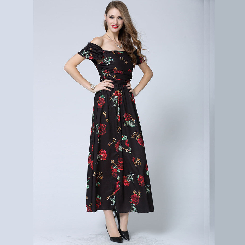 European Roses Floral Elegant Off-Shoulder Summer Dress - Sins & Temptations