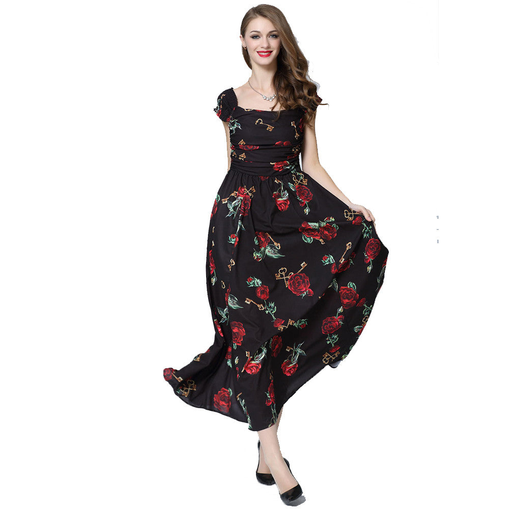 European Roses Floral Elegant Off-Shoulder Summer Dress - Sins & Temptations