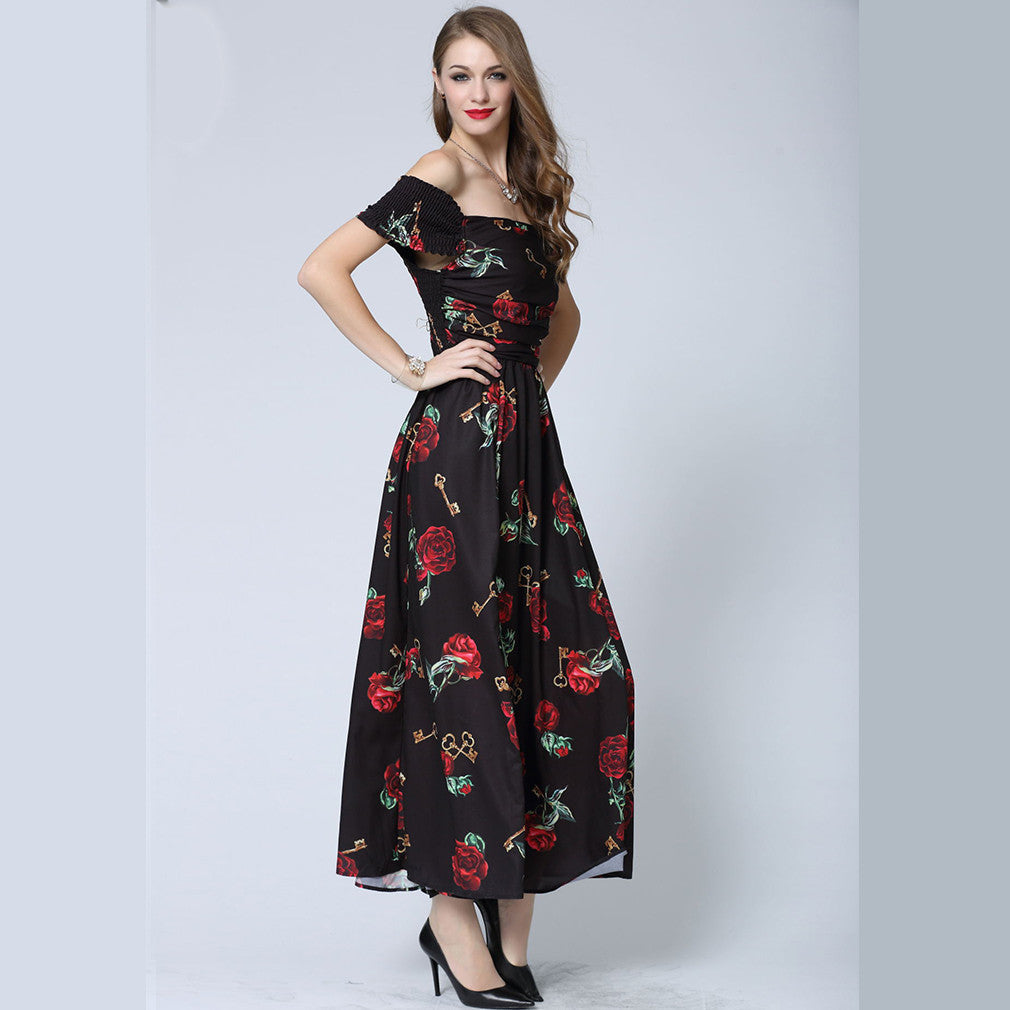European Roses Floral Elegant Off-Shoulder Summer Dress - Sins & Temptations