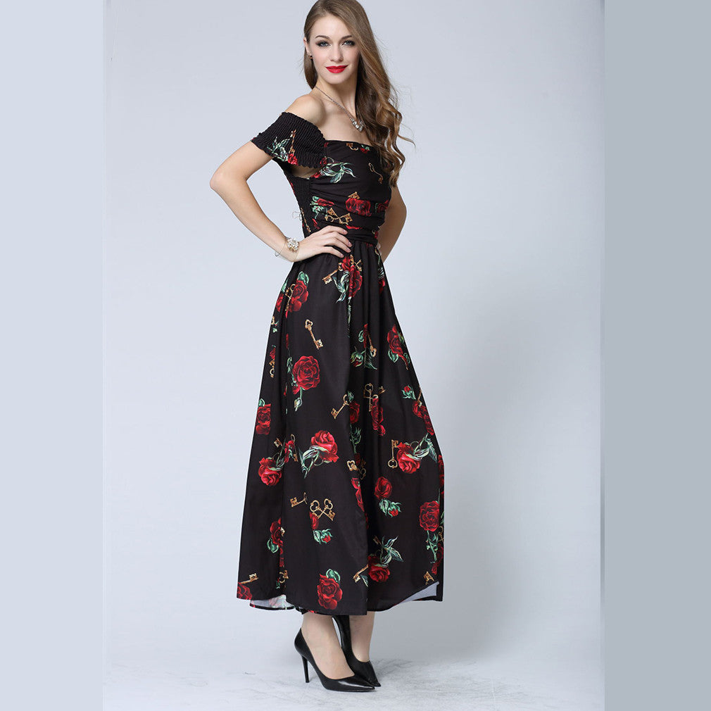 European Roses Floral Elegant Off-Shoulder Summer Dress - Sins & Temptations