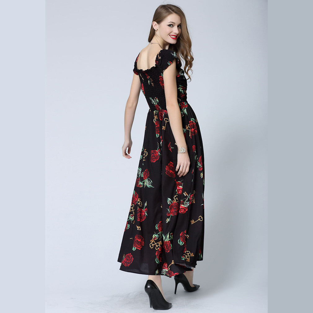 European Roses Floral Elegant Off-Shoulder Summer Dress - Sins & Temptations