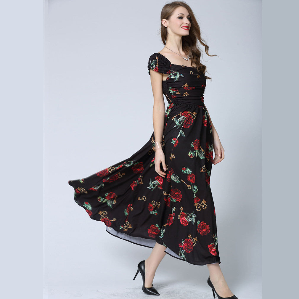 European Roses Floral Elegant Off-Shoulder Summer Dress - Sins & Temptations