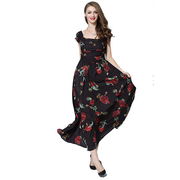 European Roses Floral Elegant Off-Shoulder Summer Dress - Sins & Temptations