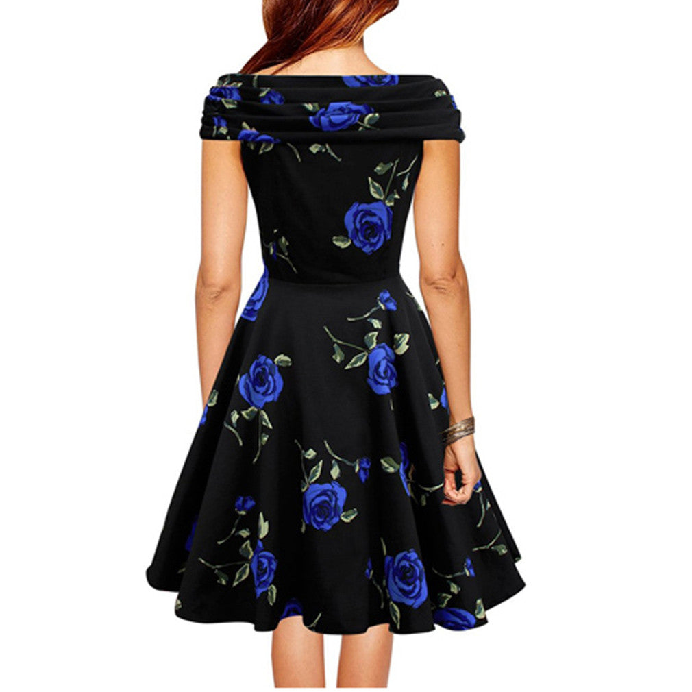 Elegant Rose floral Print Retro Dress Plus Size Party Female Vestidos - Sins & Temptations