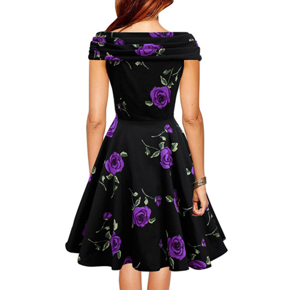 Elegant Rose floral Print Retro Dress Plus Size Party Female Vestidos - Sins & Temptations