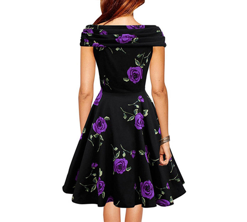 Elegant Rose floral Print Retro Dress Plus Size Party Female Vestidos - Sins & Temptations