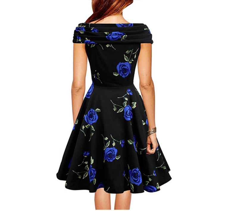 Elegant Rose floral Print Retro Dress Plus Size Party Female Vestidos - Sins & Temptations