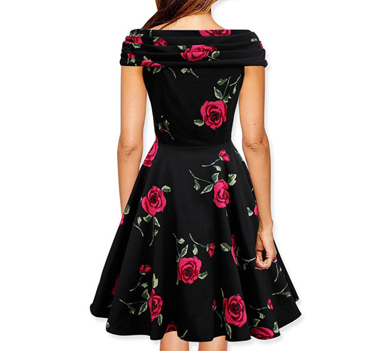 Elegant Rose floral Print Retro Dress Plus Size Party Female Vestidos - Sins & Temptations