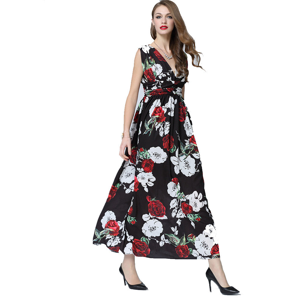European Sexy Vintage Dress Women Fashion V-Neck Swing Dress Elegant Summer Retro Dress - Sins & Temptations
