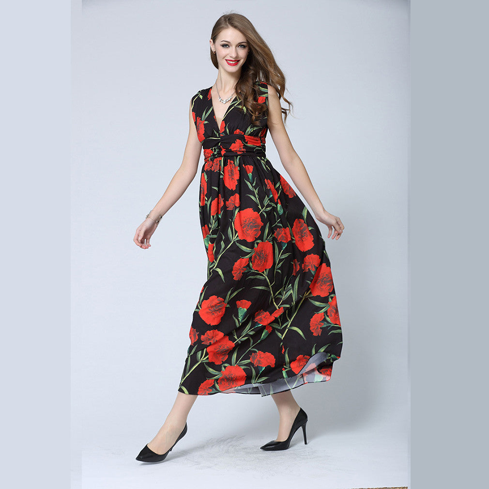European Sexy Vintage Dress Women Fashion V-Neck Swing Dress Elegant Summer Retro Dress - Sins & Temptations