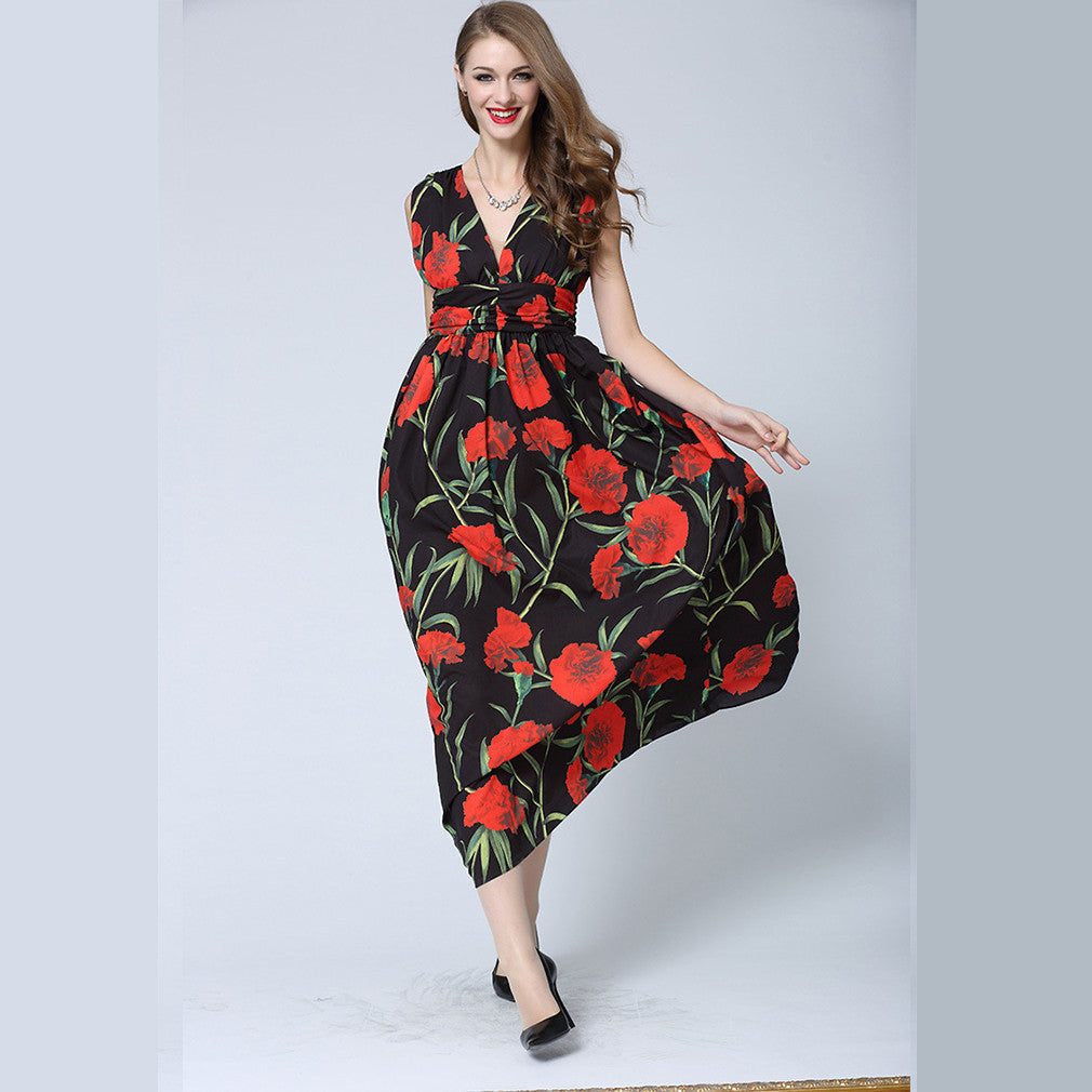 European Sexy Vintage Dress Women Fashion V-Neck Swing Dress Elegant Summer Retro Dress - Sins & Temptations