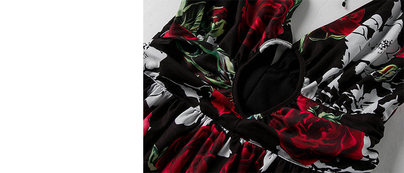 European Sexy Vintage Dress Women Fashion V-Neck Swing Dress Elegant Summer Retro Dress - Sins & Temptations