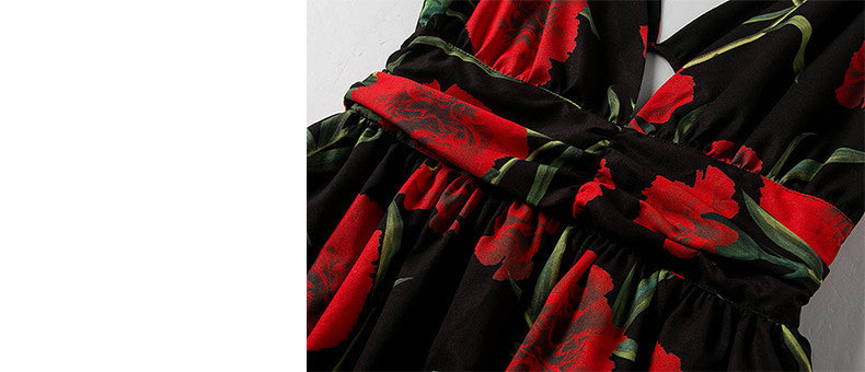 European Sexy Vintage Dress Women Fashion V-Neck Swing Dress Elegant Summer Retro Dress - Sins & Temptations