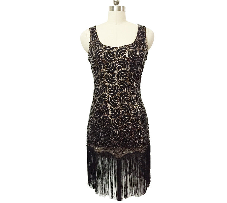 Shining Women's Flapper Dress, Gatsby Charleston Sequin Tassel Party Knee-Length Dress - Sins & Temptations