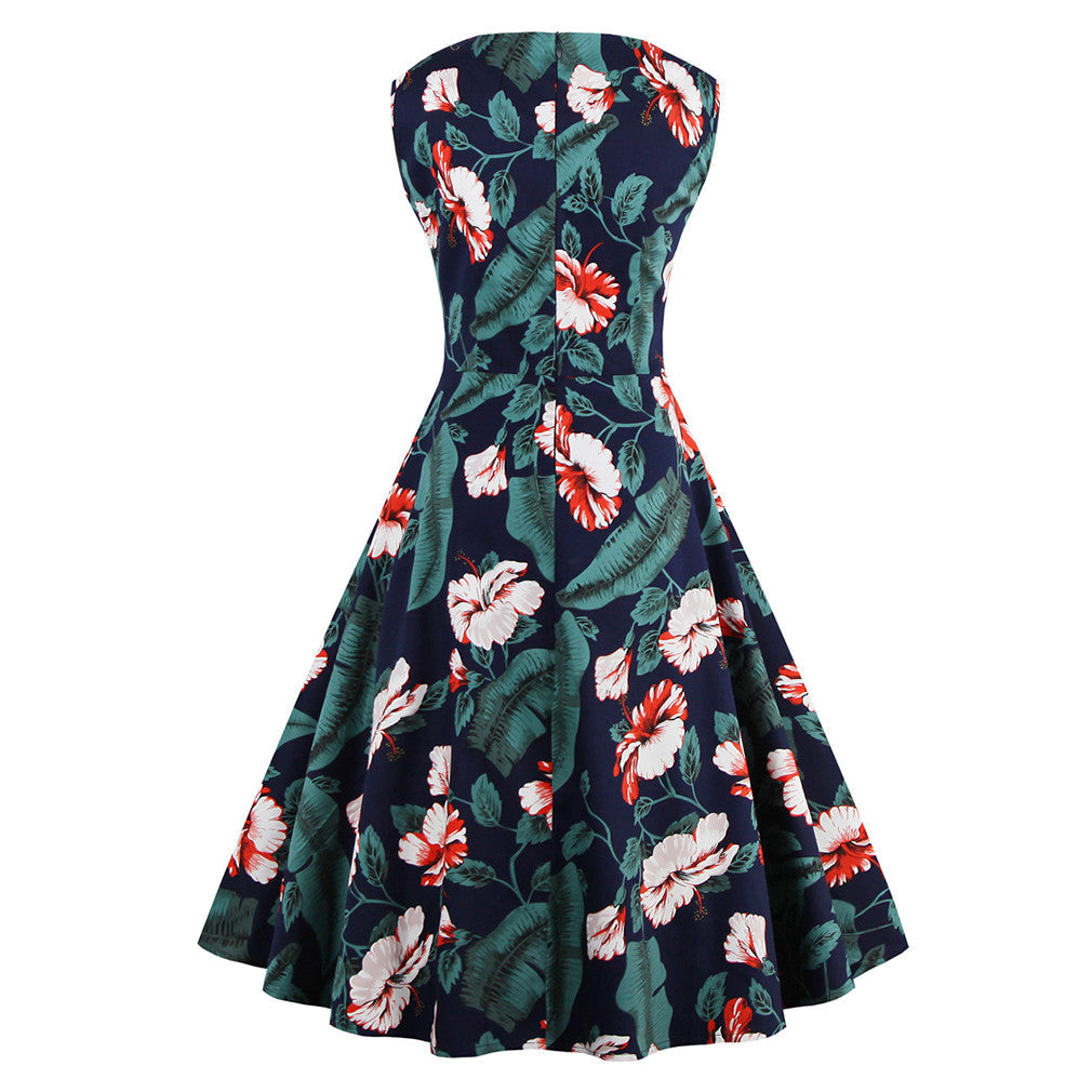 Women's Summer Dress Floral Print Retro Vintage Dress Elegant Casual Party Office Dress Vestidos - Sins & Temptations