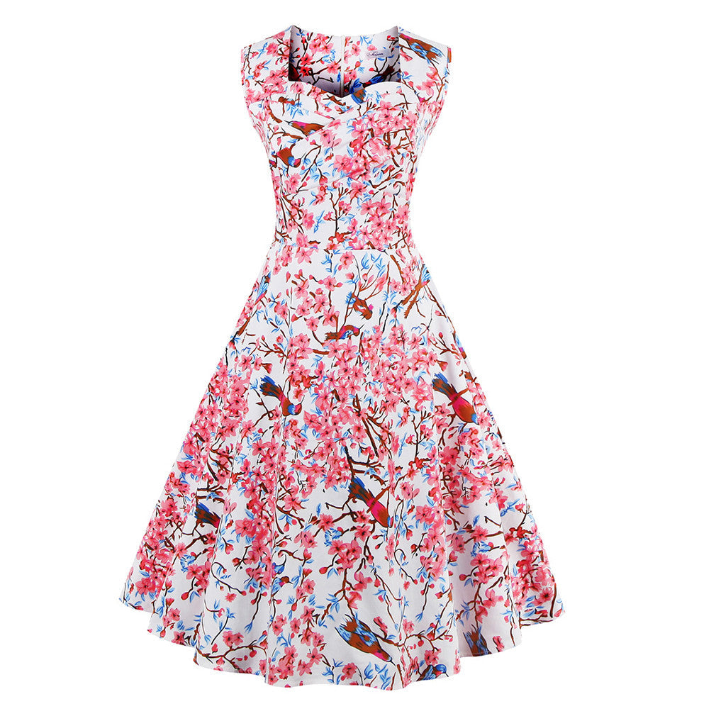 Women's Summer Dress Floral Print Retro Vintage Dress Elegant Casual Party Office Dress Vestidos - Sins & Temptations