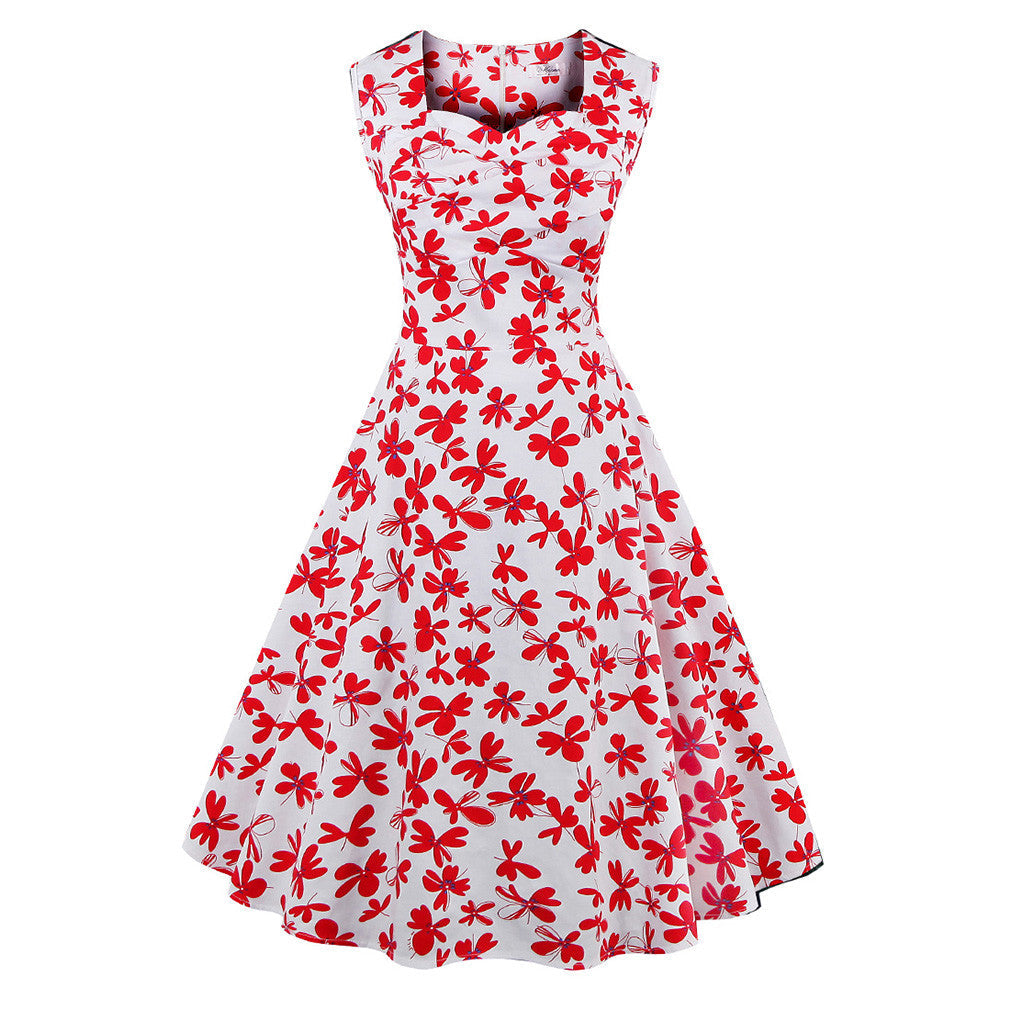 Women's Summer Dress Floral Print Retro Vintage Dress Elegant Casual Party Office Dress Vestidos - Sins & Temptations