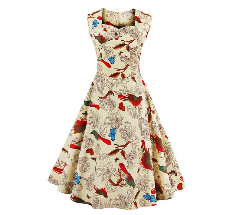 Women's Summer Dress Floral Print Retro Vintage Dress Elegant Casual Party Office Dress Vestidos - Sins & Temptations